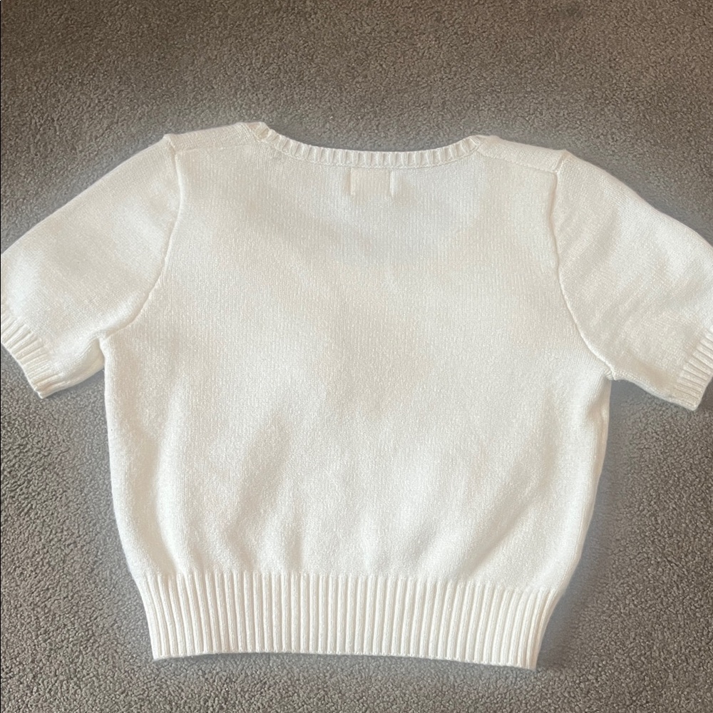 Adorable White and Pink Strawberry Embroidered Sweater - Picture 4 of 5